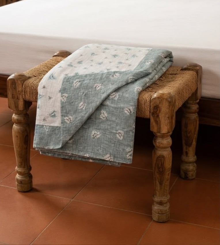 Blanket | Dohar. Sea Green Tiny Floral, Soft & Cozy. One Double bed Reversible | Laces and Frills