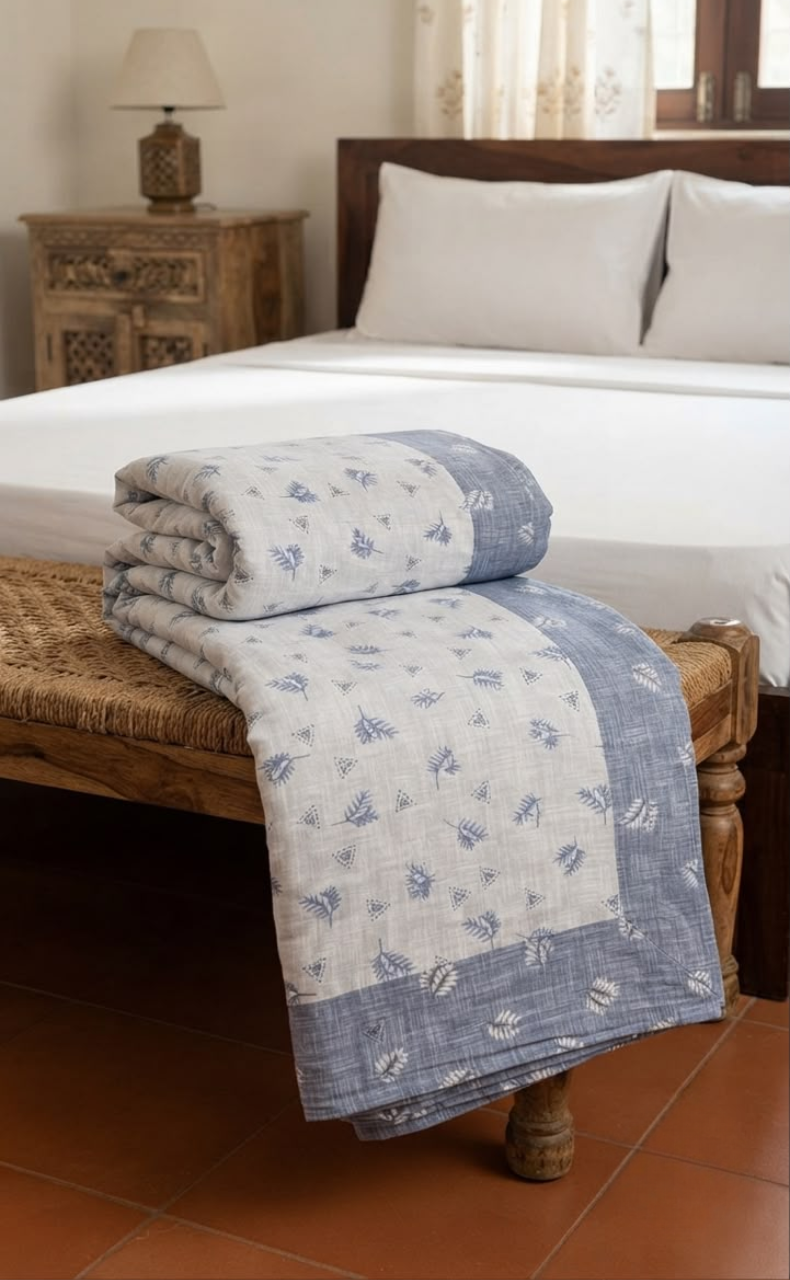Blanket | Dohar. Blue Tiny Floral, Soft & Cozy. One Double bed Reversible | Laces and Frills