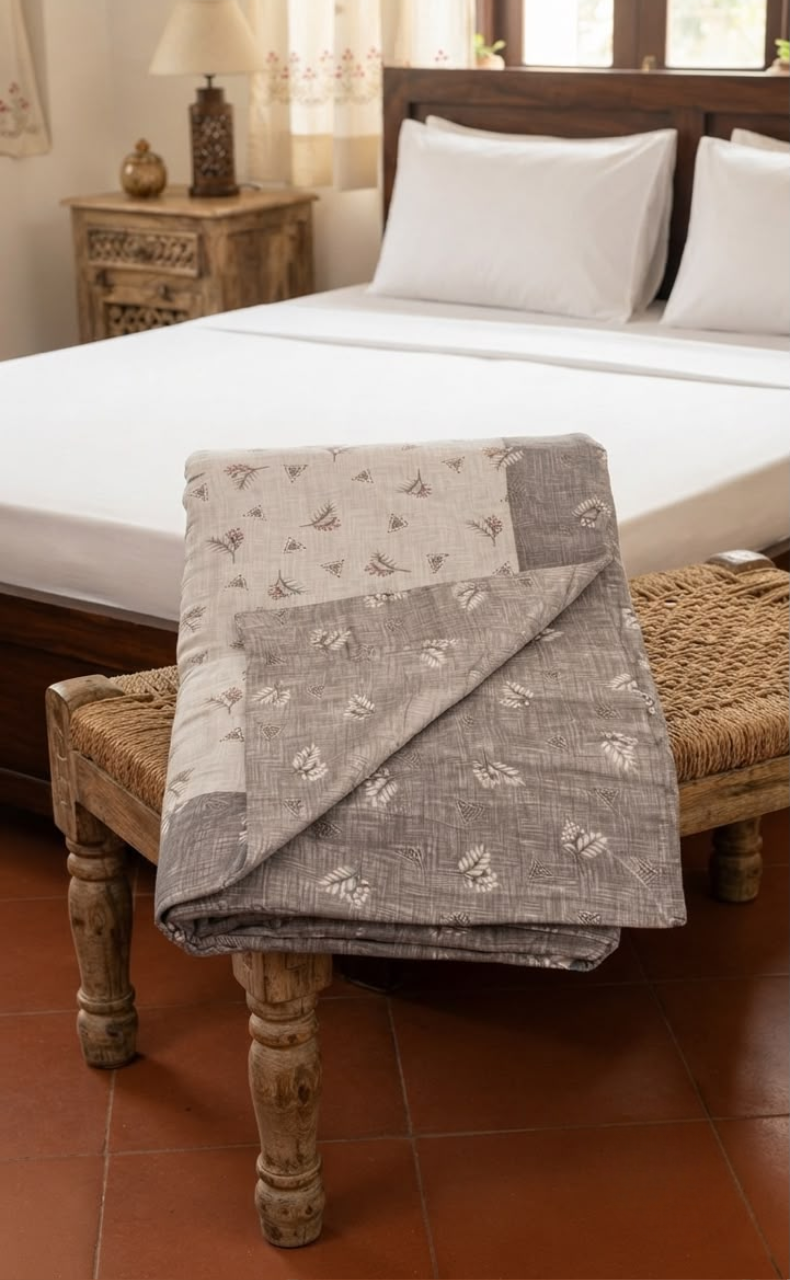 Blanket | Dohar. Grey Tiny Floral, Soft & Cozy. One Double bed Reversible | Laces and Frills