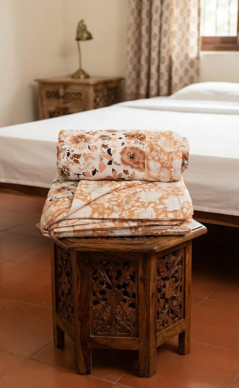 Blanket | Dohar. Peach Garden, Soft & Cozy. One Double bed Reversible | Laces and Frills