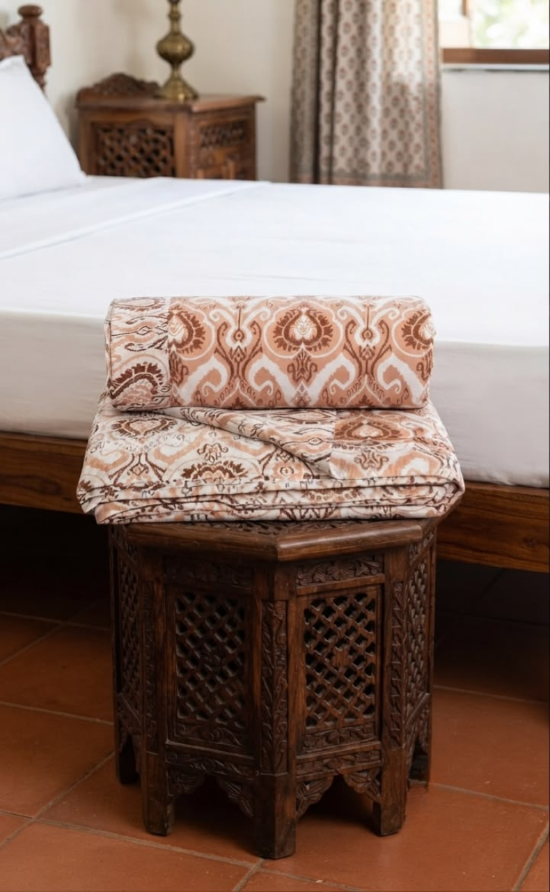 Blanket | Dohar. Peach Ikat, Soft & Cozy. One Double bed Reversible | Laces and Frills