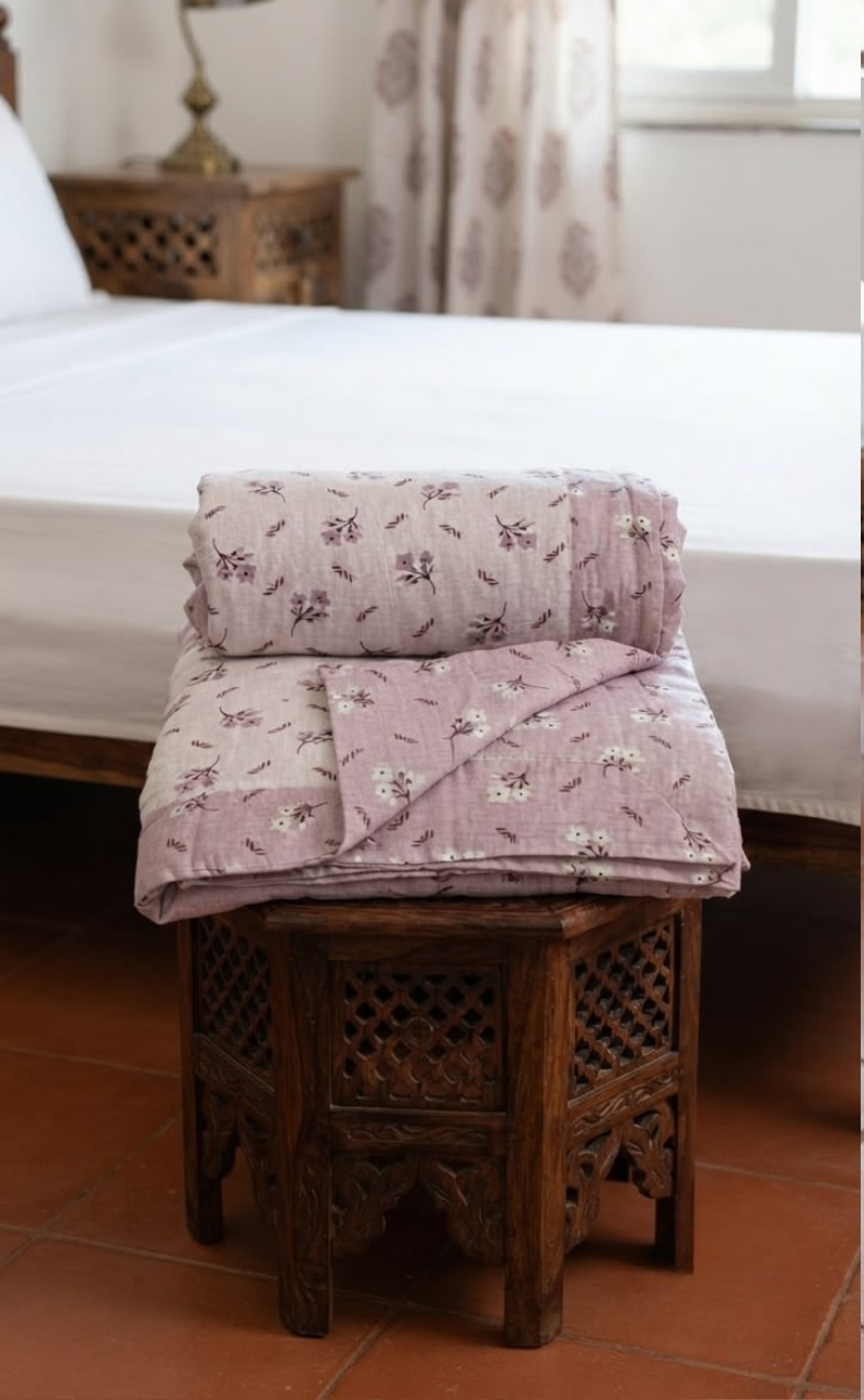 Blanket | Dohar. Lavender Tiny Floral, Soft & Cozy. One Double bed Reversible | Laces and Frills