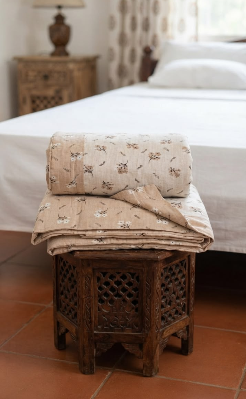 Blanket | Dohar. Peach Tiny Floral, Soft & Cozy. One Double bed Reversible | Laces and Frills