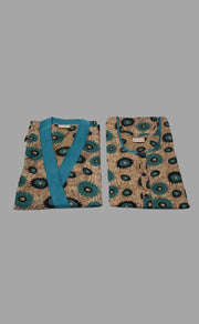 Beige/Sea Green Flora House Coat Set. Soft Breathable Fabric | Laces and Frills - Laces and Frills