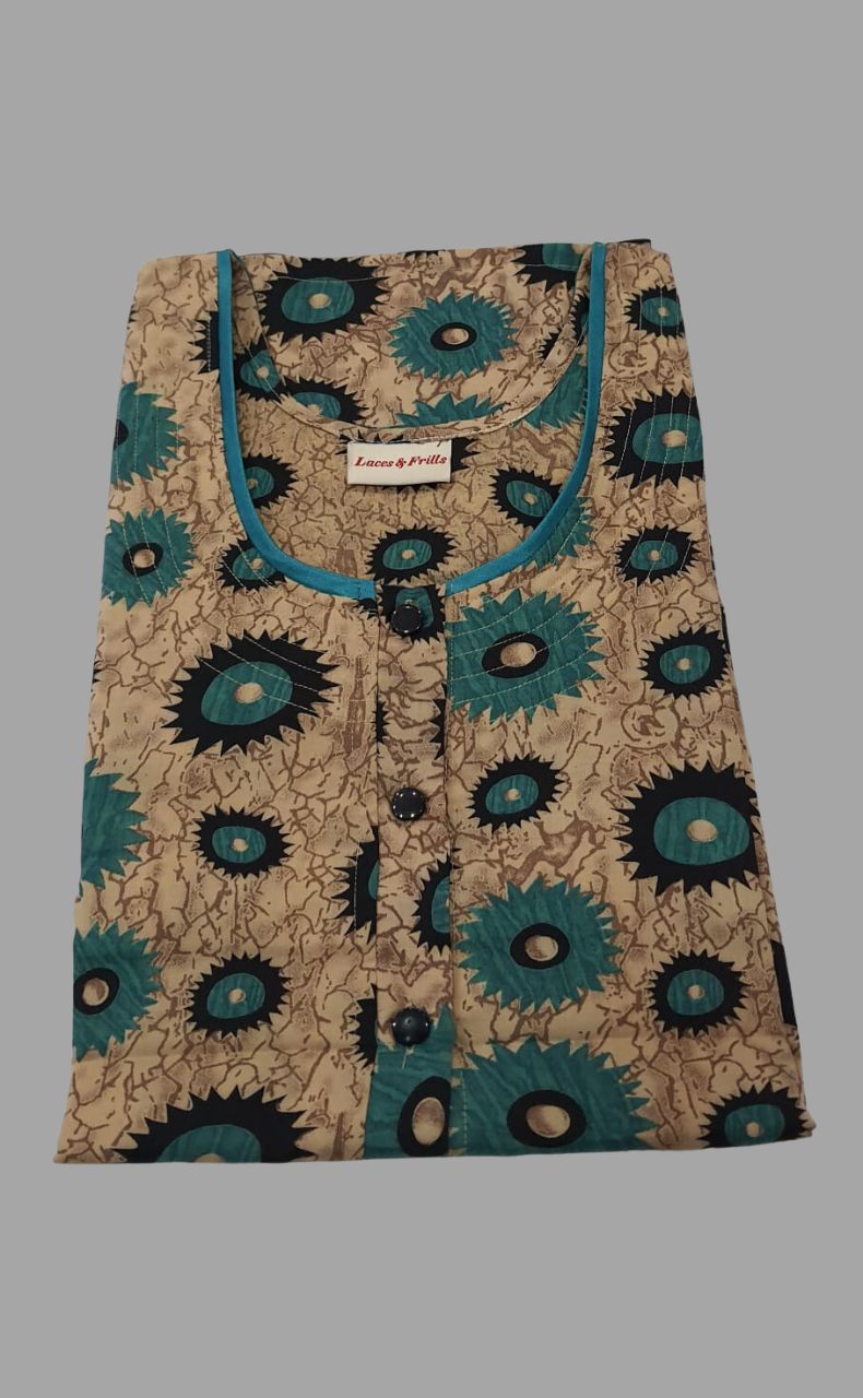 Beige/Sea Green Flora House Coat Set. Soft Breathable Fabric | Laces and Frills - Laces and Frills