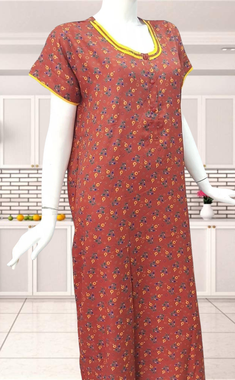 Maroon Floral Spun Nighty. Flowy Spun Fabric | Laces and Frills - Laces and Frills