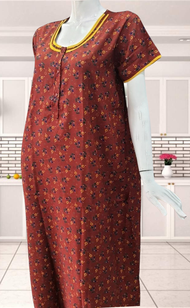 Maroon Floral Spun Nighty. Flowy Spun Fabric | Laces and Frills - Laces and Frills