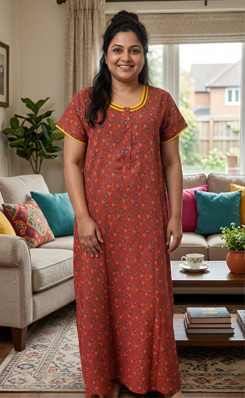 Maroon Floral Spun Nighty. Flowy Spun Fabric | Laces and Frills