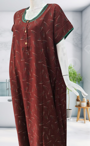 Rust Maroon Stars Spun Nighty. Flowy Spun Fabric | Laces and Frills - Laces and Frills