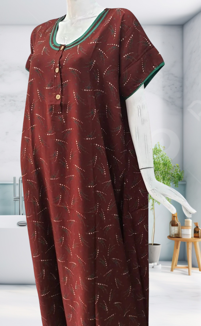 Rust Maroon Stars Spun Nighty. Flowy Spun Fabric | Laces and Frills - Laces and Frills