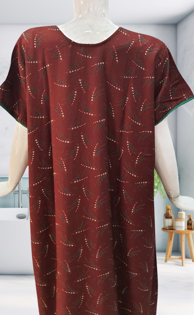 Rust Maroon Stars Spun Nighty. Flowy Spun Fabric | Laces and Frills - Laces and Frills