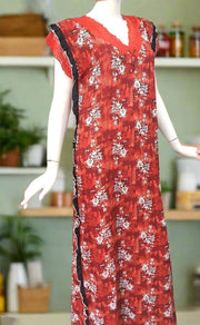 Red Garden Lycra Soft Extra Large Nighty . Stretchable Lycra Fabric | Laces and Frills - Laces and Frills