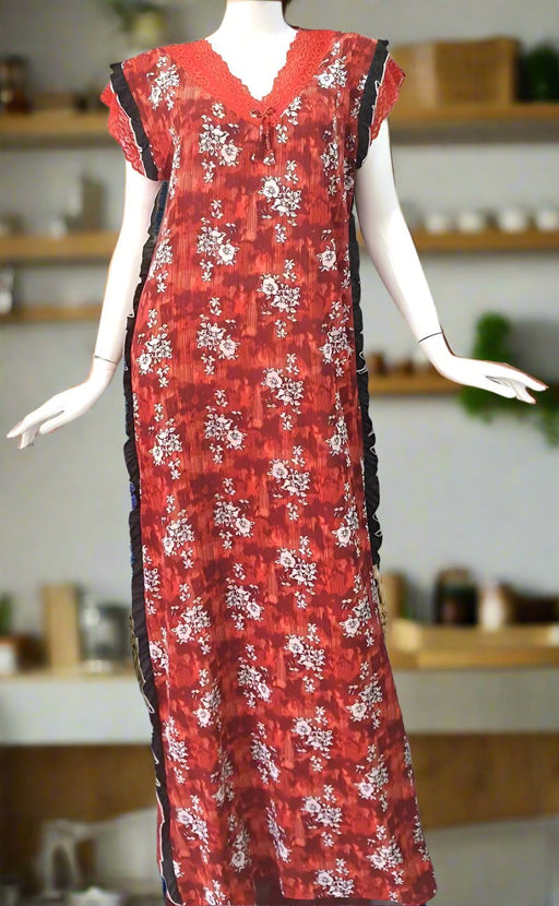 Red Garden Lycra Soft Extra Large Nighty Stretchable Lycra
