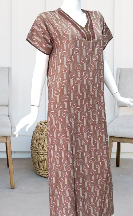 Brown Garden Spun Free Size Nighty. Flowy Spun Fabric | Laces and Frills - Laces and Frills