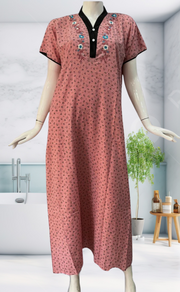 Pink Tiny Floral Soft Cotton Nighty. Soft Breathable Fabric | Laces and Frills - Laces and Frills