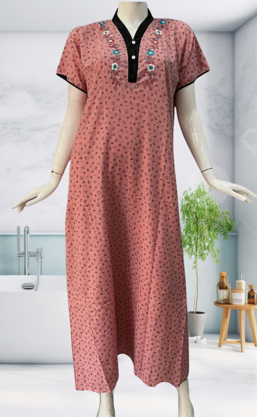 Pink Tiny Floral Soft Cotton Nighty. Soft Breathable Fabric | Laces and Frills - Laces and Frills