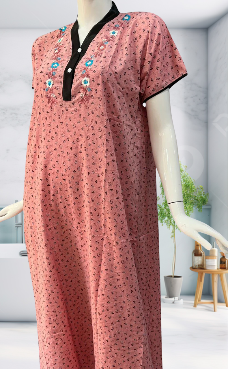 Pink Tiny Floral Soft Cotton Nighty. Soft Breathable Fabric | Laces and Frills - Laces and Frills