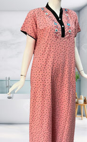Pink Tiny Floral Soft Cotton Nighty. Soft Breathable Fabric | Laces and Frills - Laces and Frills