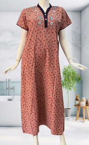 Peach Tiny Flora Soft Cotton Nighty. Soft Breathable Fabric | Laces and Frills - Laces and Frills