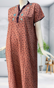 Peach Tiny Flora Soft Cotton Nighty. Soft Breathable Fabric | Laces and Frills - Laces and Frills