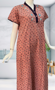 Peach Tiny Flora Soft Cotton Nighty. Soft Breathable Fabric | Laces and Frills - Laces and Frills