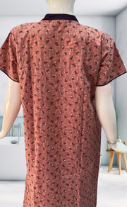 Peach Tiny Flora Soft Cotton Nighty. Soft Breathable Fabric | Laces and Frills - Laces and Frills