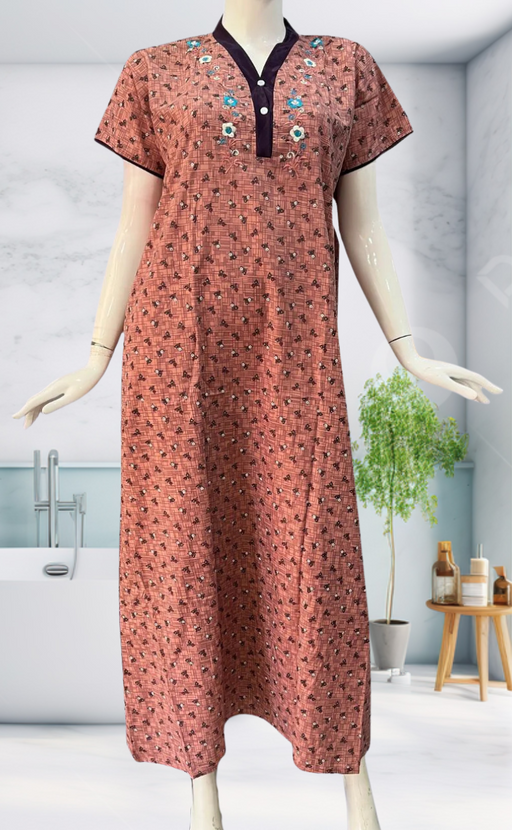Peach Tiny Flora Soft Cotton Nighty. Soft Breathable Fabric | Laces and Frills - Laces and Frills