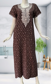 Brown Embroidery Soft Cotton Nighty. Soft Breathable Fabric | Laces and Frills - Laces and Frills