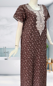 Brown Embroidery Soft Cotton Nighty. Soft Breathable Fabric | Laces and Frills - Laces and Frills