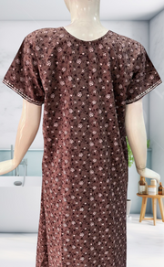 Brown Embroidery Soft Cotton Nighty. Soft Breathable Fabric | Laces and Frills - Laces and Frills