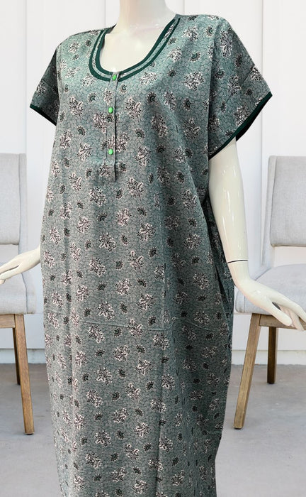 Green Floral Garden Soft Cotton 3XL Nighty . Soft Breathable Fabric | Laces and Frills - Laces and Frills