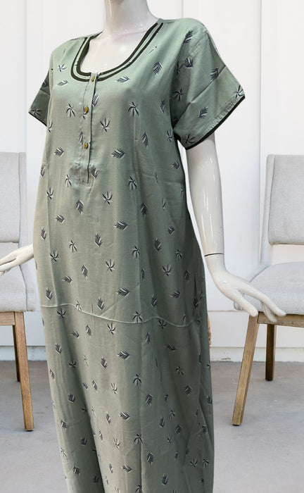 Pista Green Leaf  XXL Spun Nighty. Flowy Spun Fabric | Laces and Frills - Laces and Frills