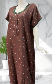 Brown Hearts Spun Nighty. Flowy Spun Fabric | Laces and Frills - Laces and Frills