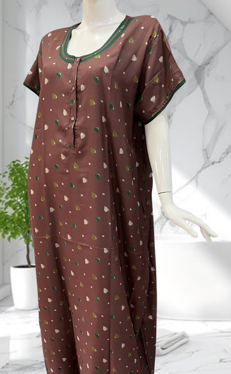 Brown Hearts Spun Nighty. Flowy Spun Fabric | Laces and Frills - Laces and Frills