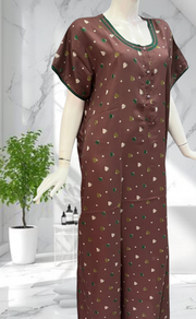 Brown Hearts Spun Nighty. Flowy Spun Fabric | Laces and Frills - Laces and Frills