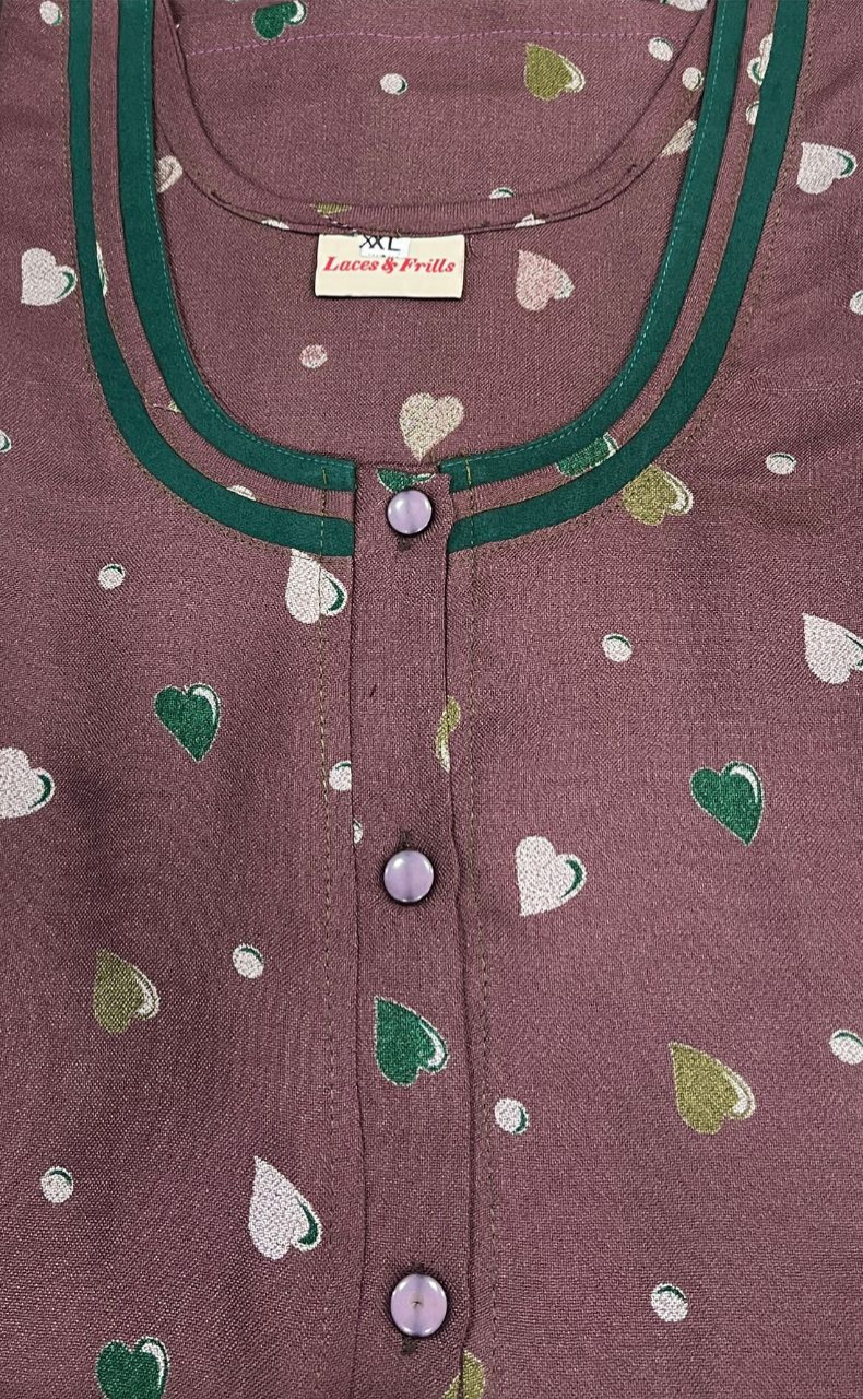 Brown Hearts Spun Nighty. Flowy Spun Fabric | Laces and Frills - Laces and Frills