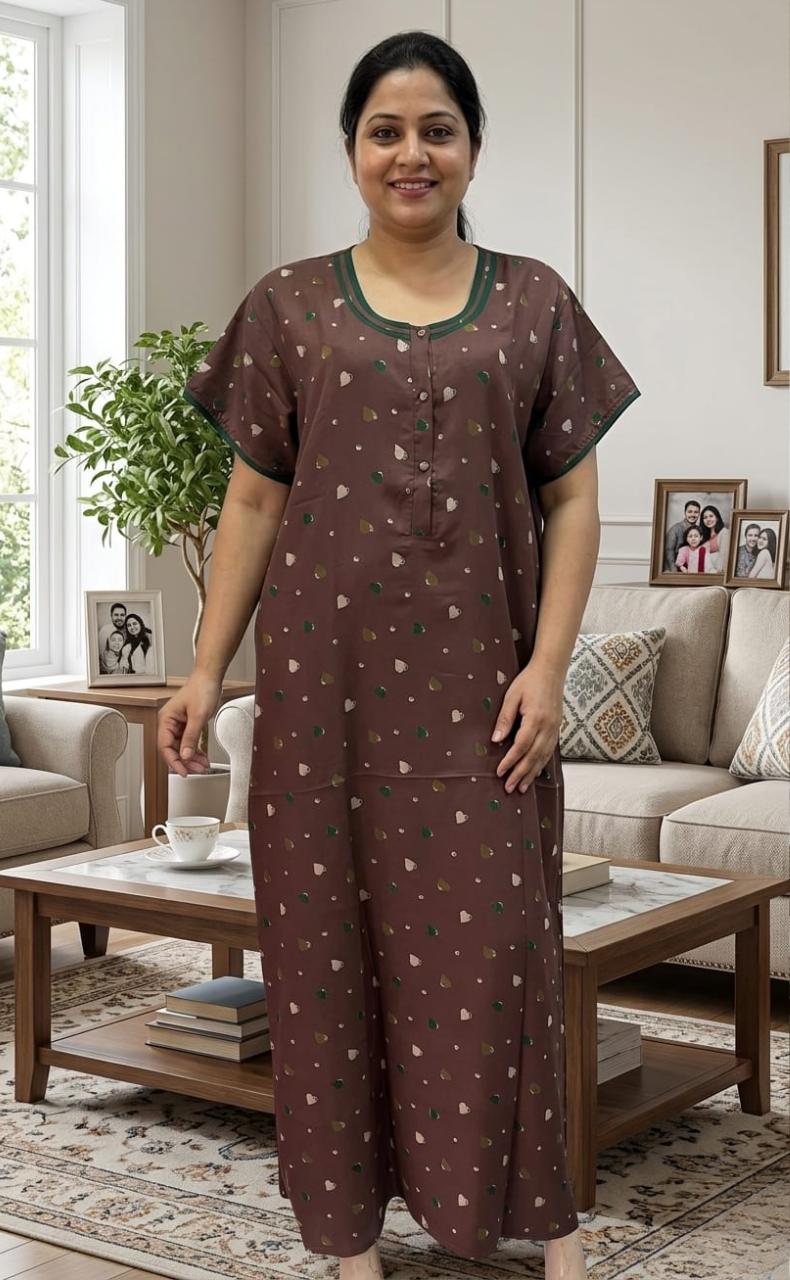 Brown Hearts Spun Nighty. Flowy Spun Fabric | Laces and Frills
