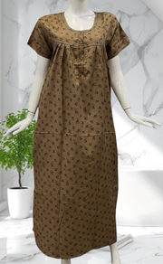 Brown Tiny Flora Soft Cotton Nighty. Soft Breathable Fabric | Laces and Frills - Laces and Frills