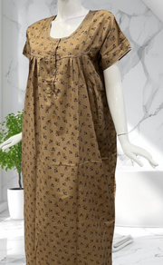 Brown Tiny Flora Soft Cotton Nighty. Soft Breathable Fabric | Laces and Frills - Laces and Frills
