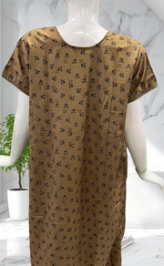 Brown Tiny Flora Soft Cotton Nighty. Soft Breathable Fabric | Laces and Frills - Laces and Frills