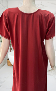 Onion Pink Embroidery Soft Cotton Nighty. Soft Breathable Fabric | Laces and Frills - Laces and Frills