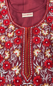 Onion Pink Embroidery Soft Cotton Nighty. Soft Breathable Fabric | Laces and Frills - Laces and Frills