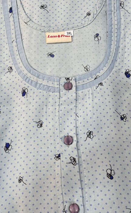 Light Blue Dots Soft 3XL Nighty. Soft Breathable Fabric | Laces and Frills - Laces and Frills