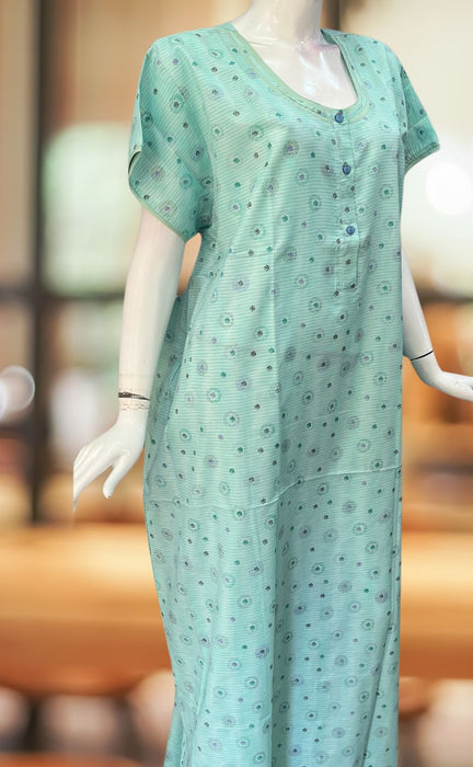 Sea Green Dots Soft 3XL Nighty. Soft Breathable Fabric | Laces and Frills - Laces and Frills