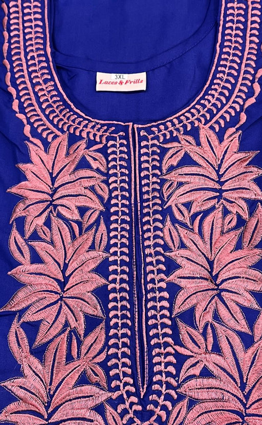 Royal Blue/Peach Embroidery Soft 3XL Nighty. Soft Breathable Fabric | Laces and Frills - Laces and Frills