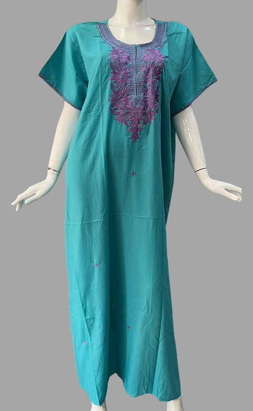 Sea Green/Lavender Embroidery Soft 3XL Nighty. Soft Breathable Fabric | Laces and Frills - Laces and Frills