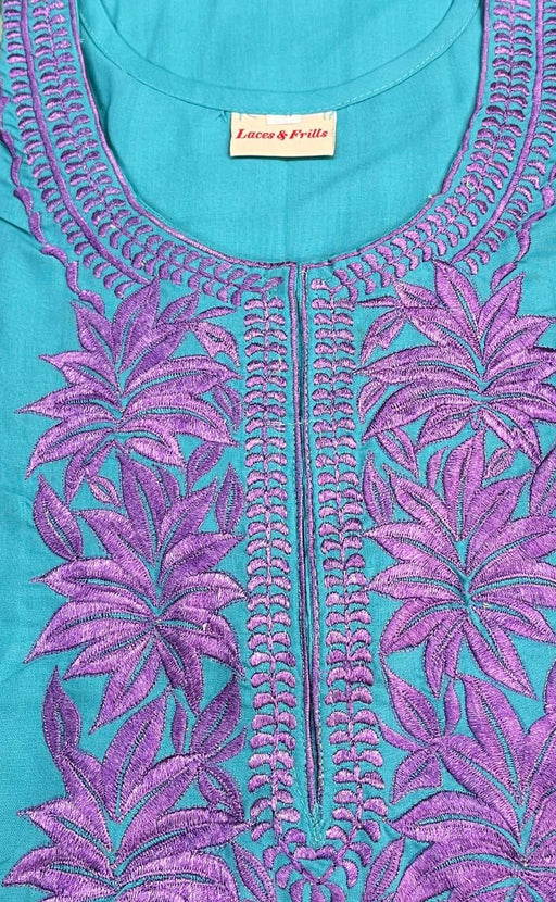Sea Green/Lavender Embroidery Soft 3XL Nighty. Soft Breathable Fabric | Laces and Frills - Laces and Frills