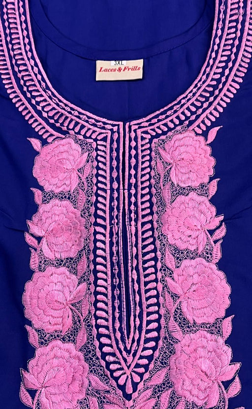 Royal Blue/Pink Embroidery Soft 3XL Nighty. Soft Breathable Fabric | Laces and Frills - Laces and Frills