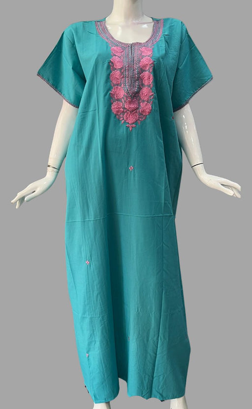 Sea Green/Pink Embroidery Soft 3XL Nighty. Soft Breathable Fabric | Laces and Frills - Laces and Frills