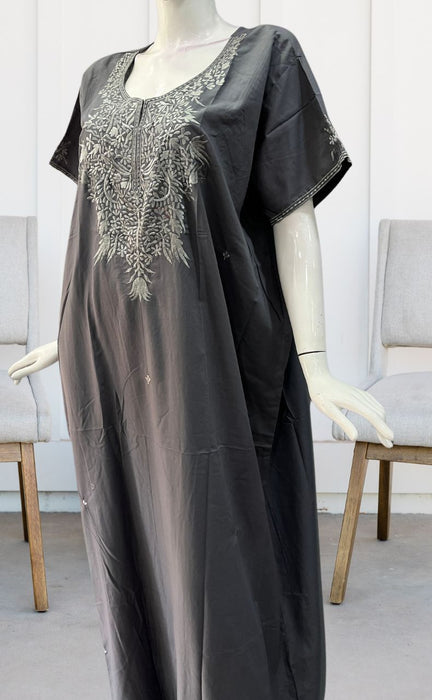 Dark Grey Embroidery Soft 3XL Nighty. Soft Breathable Fabric | Laces and Frills - Laces and Frills